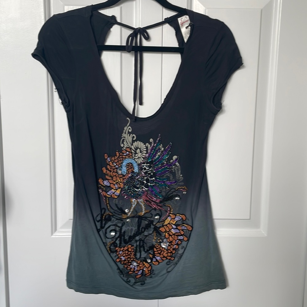 VGUC Guess Distressed Ombré Beaded & Sequined T-Shirt